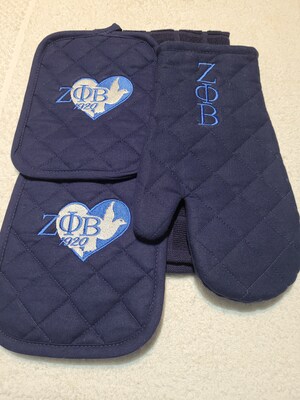 Zeta Phi Beta 4-piece kitchen towel set, sorority, blue and white, embroidery, sisterhood, dove. - image3